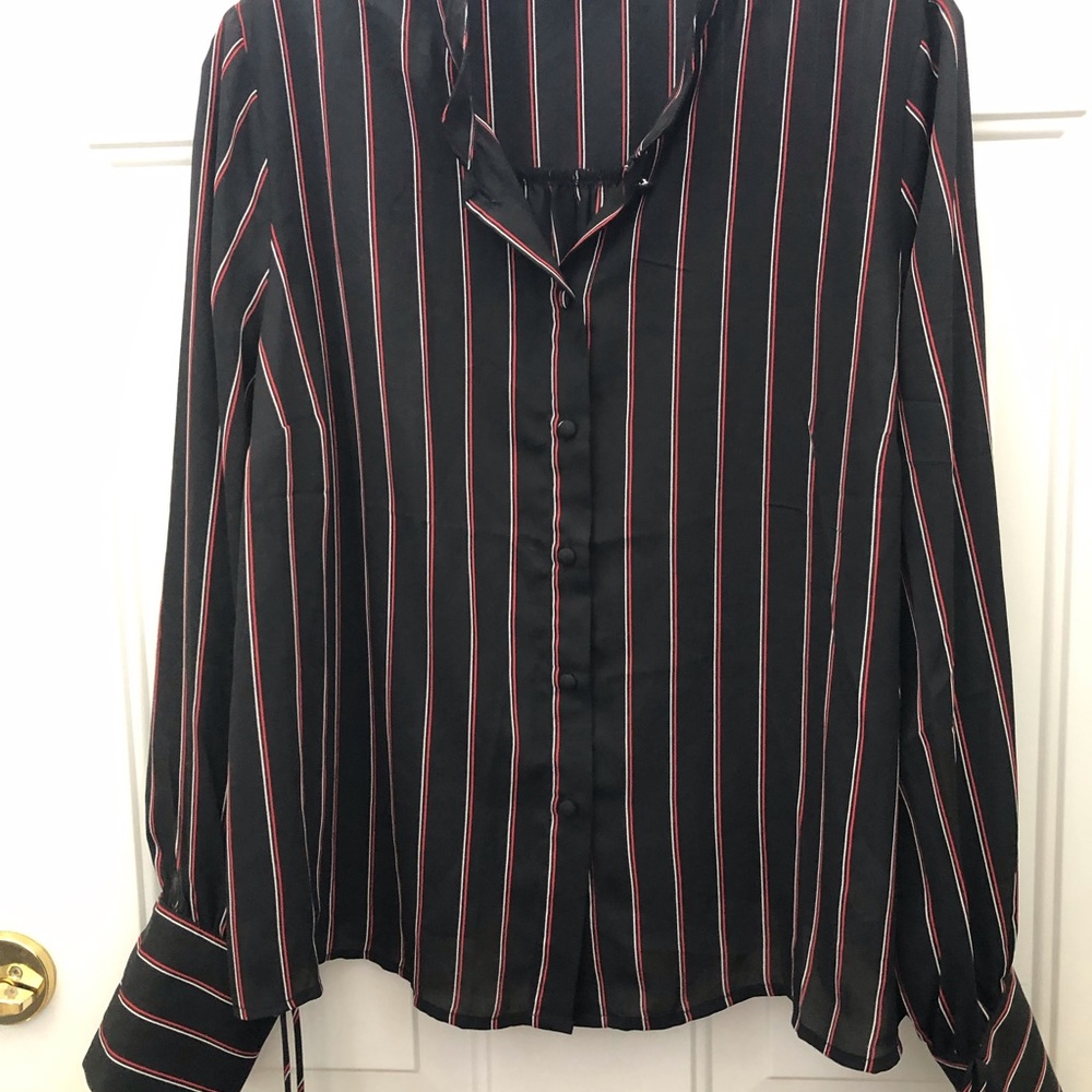 Forever 21 button down black red stripe shirt size xl